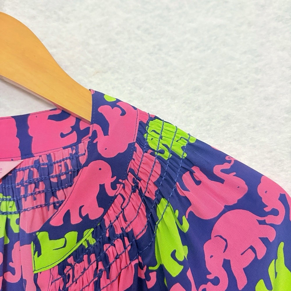 LILLY PULITZER Elsa Top 100% Silk Elephant Print Colorful Artsy Size Small *Flaw - Picture 4 of 8